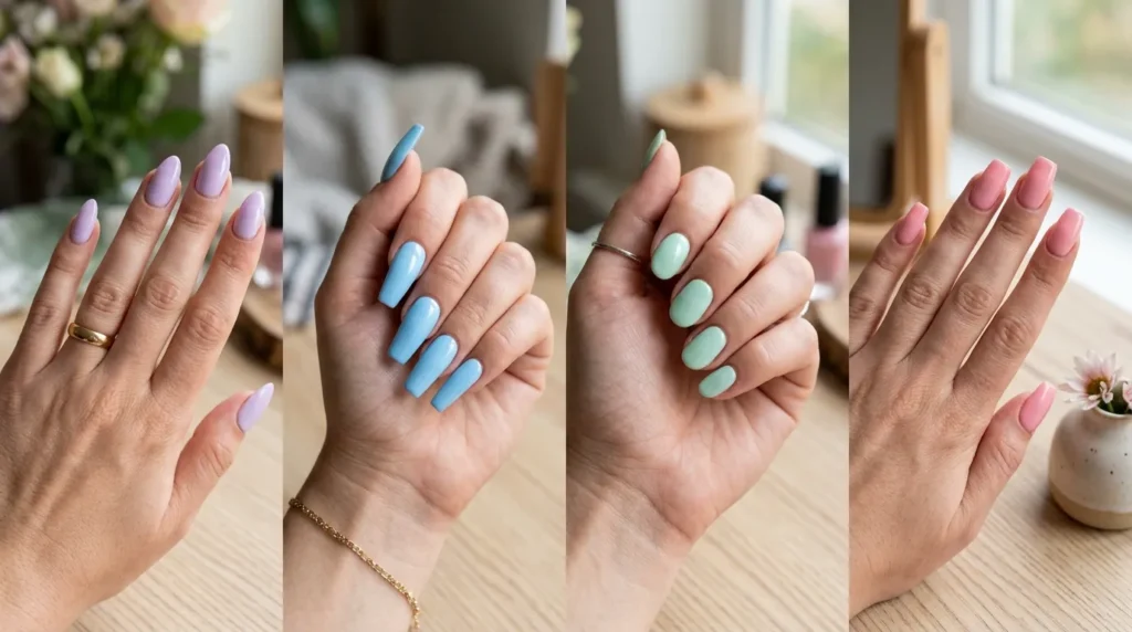 Different nail shapes suitable for pastel spring manicures