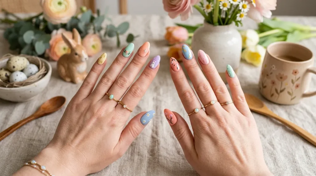 Colorful Easter Nails with pastel spring shades