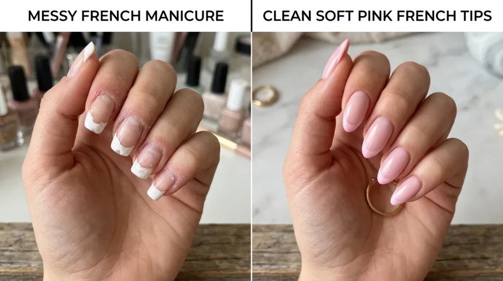 Comparison of uneven and clean French manicure