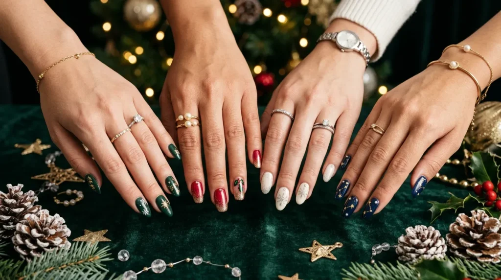 Collection of festive winter manicures in different styles