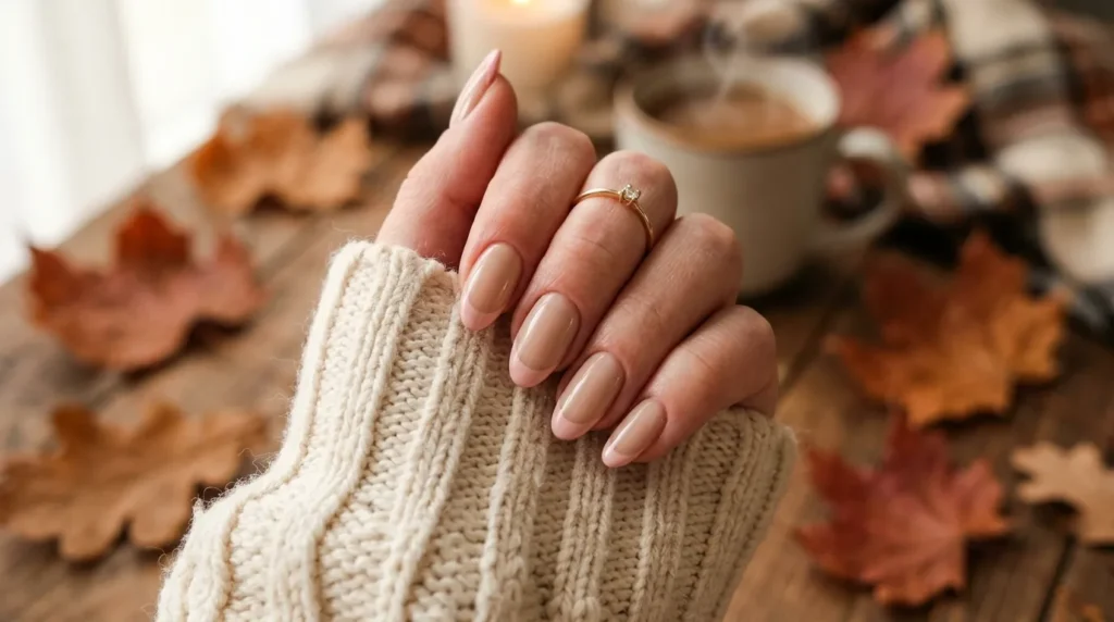 Muted French manicure inspired by autumn season