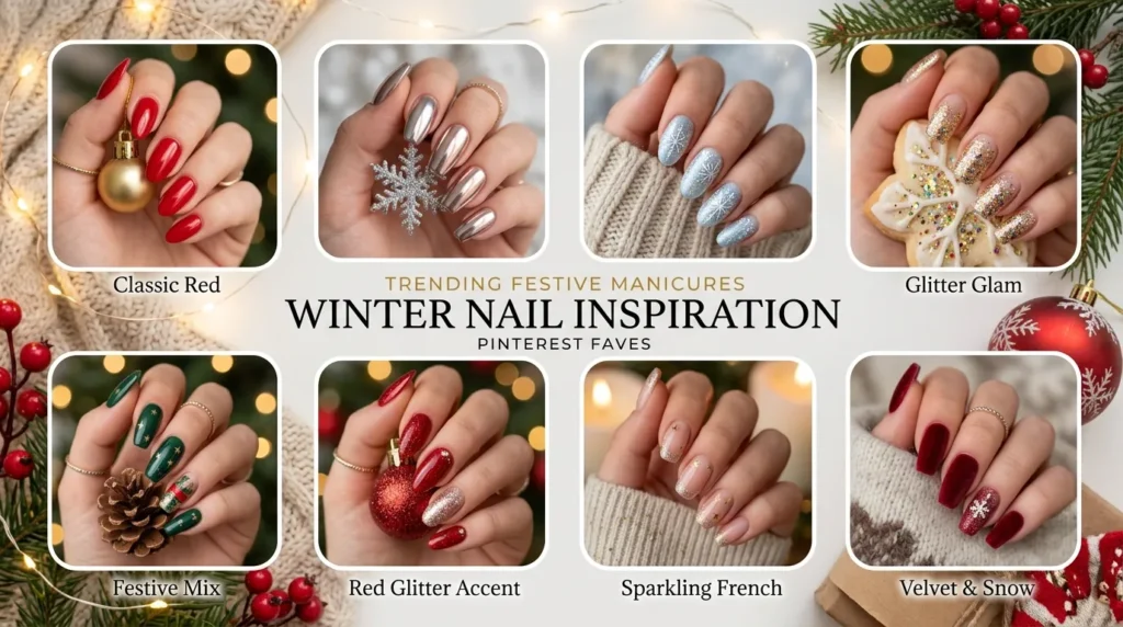 Popular festive manicure styles inspired by winter beauty trends
