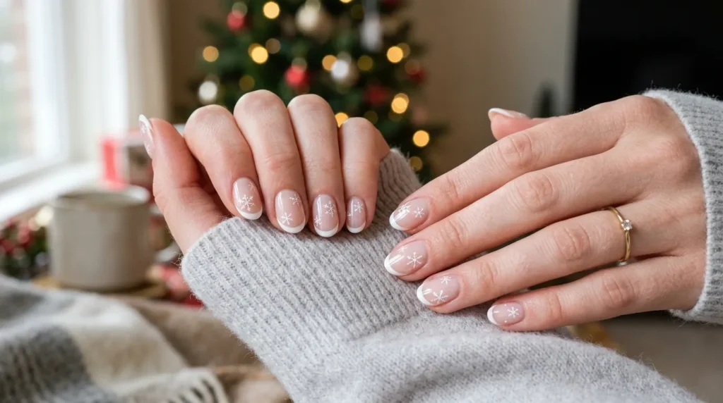 Elegant French manicure with subtle festive details