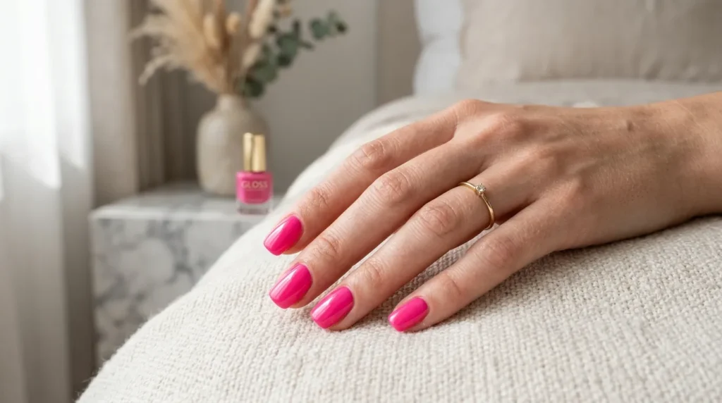 Shiny pink manicure with smooth finish