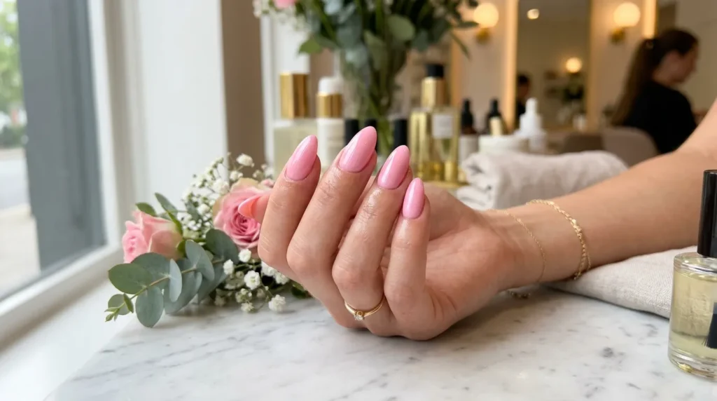 Soft baby pink manicure with French tips