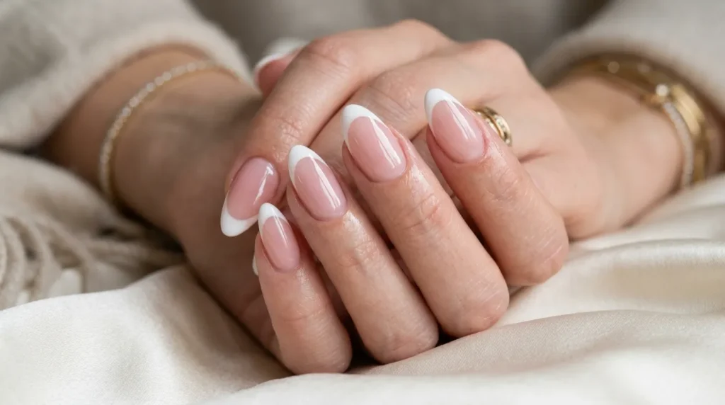 Glossy pink French manicure with smooth shiny finish