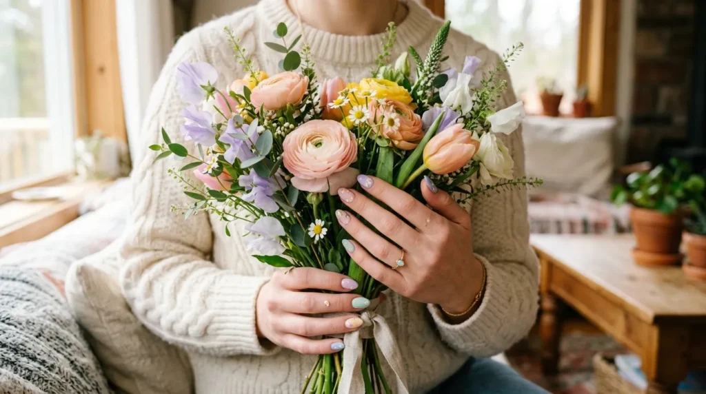 Soft pastel manicure matching spring fashion trends