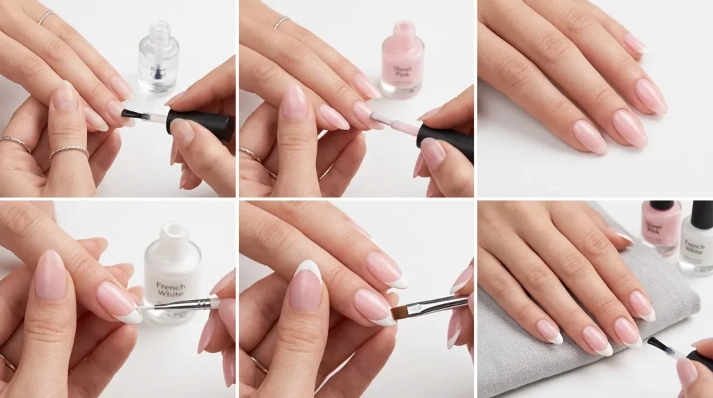 Step by step French manicure application process