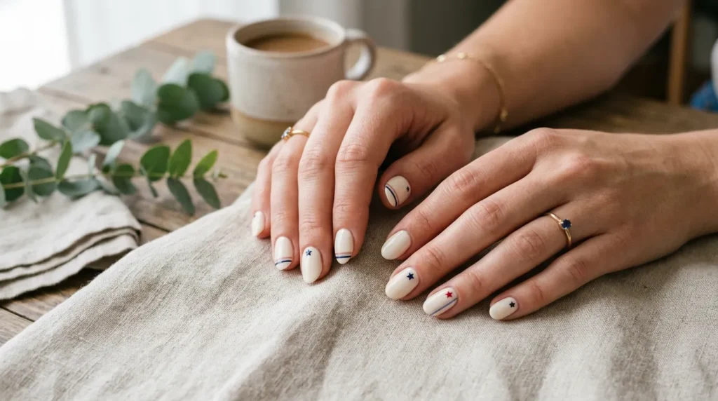 Simple patriotic manicure with subtle nail details