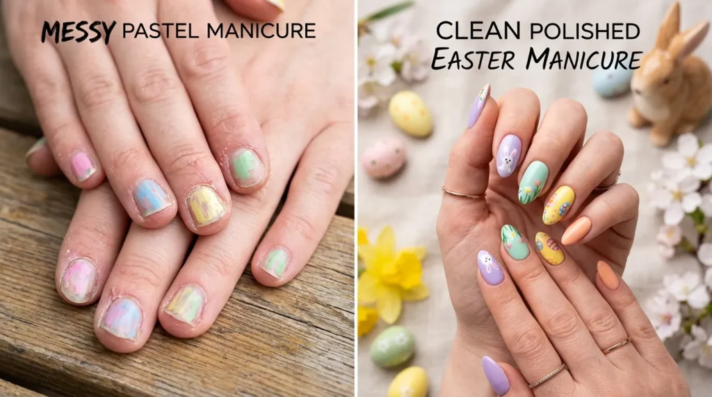 Comparison between uneven and polished spring manicure
