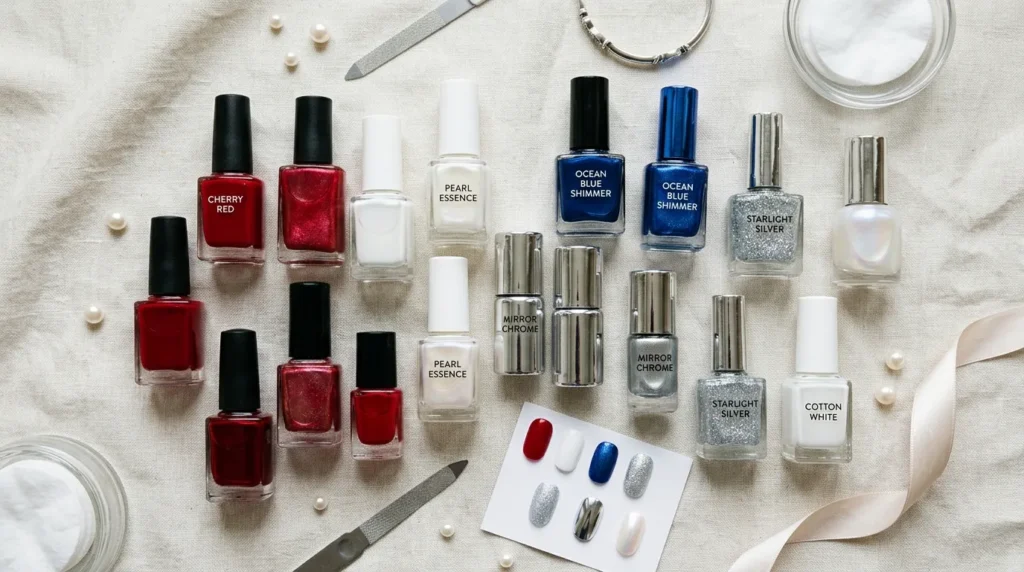 Collection of patriotic nail polish colors for summer manicures