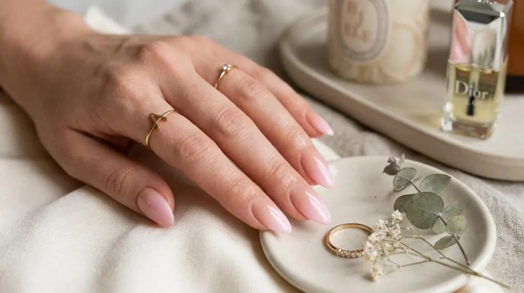 Ombre baby pink nails with nude tones