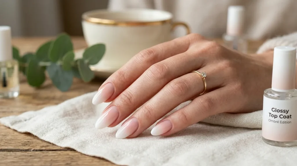 Soft ombre French manicure with pink gradient effect