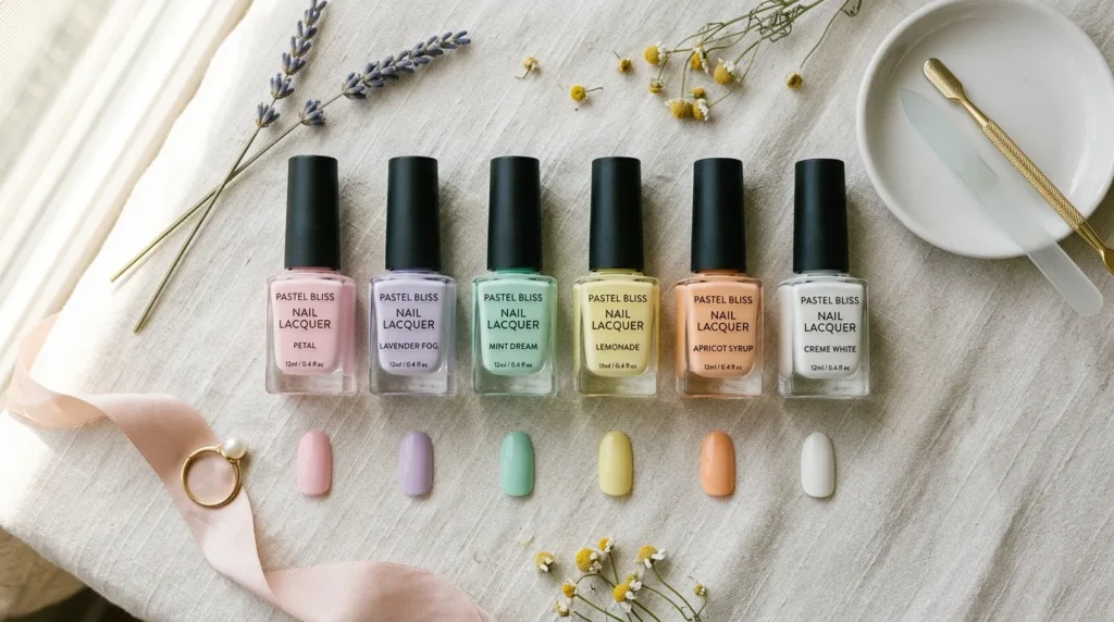 Collection of pastel shades for Easter manicure ideas