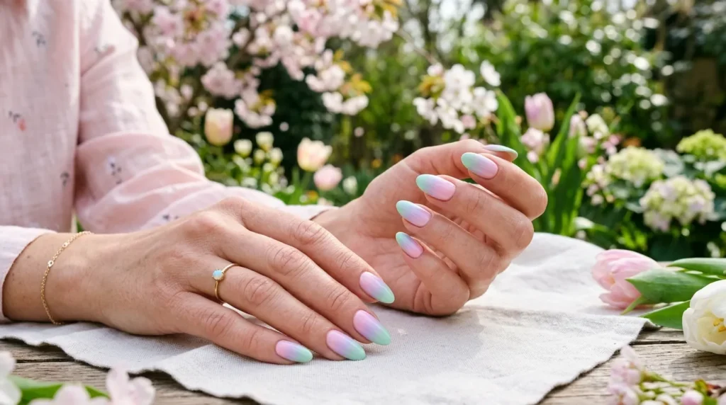 Pastel ombre manicure with soft color transitions