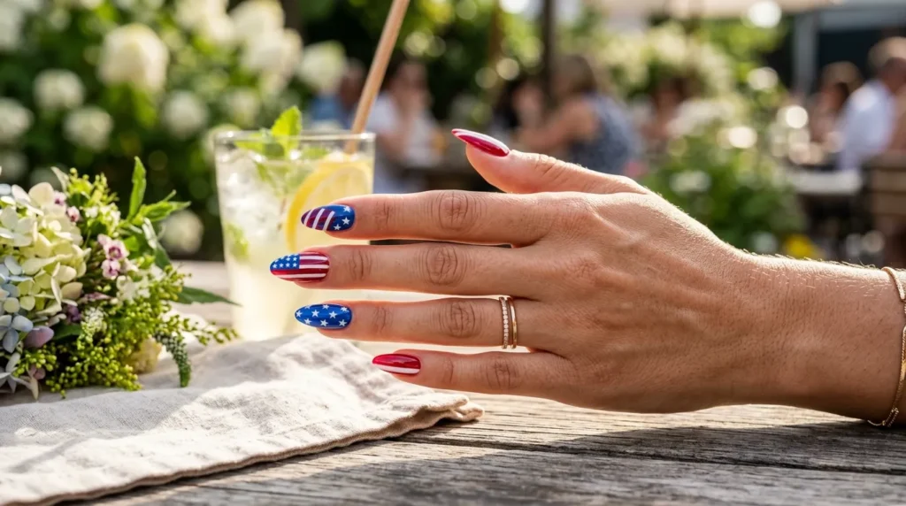 Red white and blue manicure for summer celebrations
