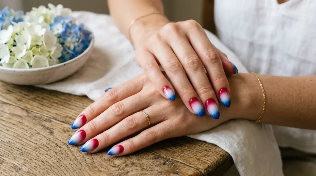 Ombre Fourth of July Nails with patriotic colors