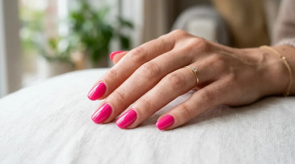 Natural rounded manicure with glossy finish