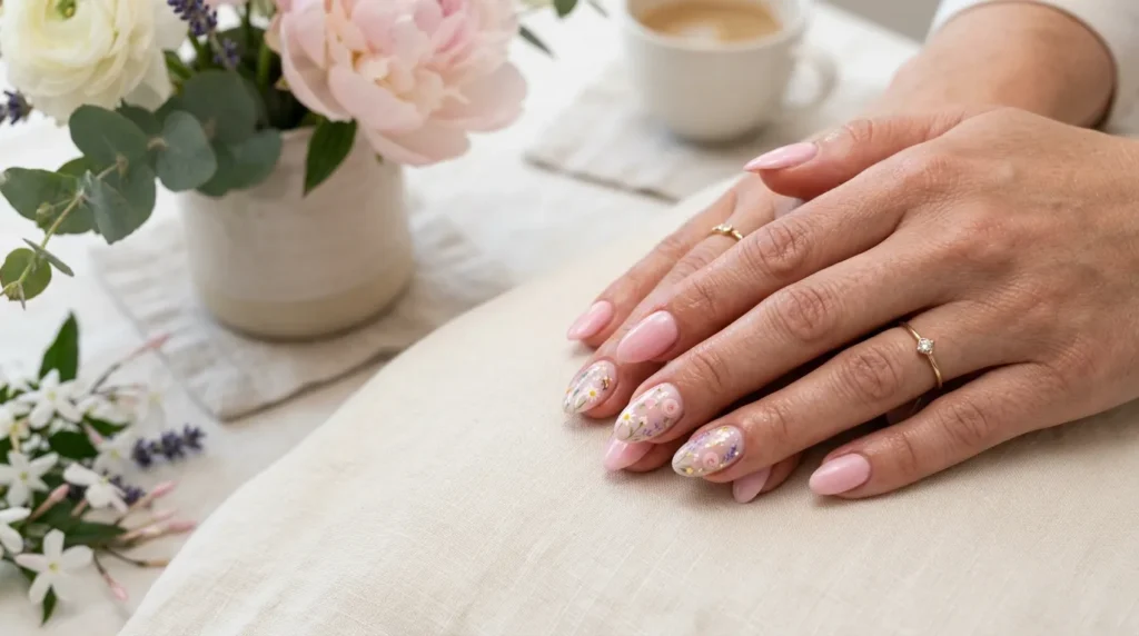 Luxury baby pink manicure with soft shine
