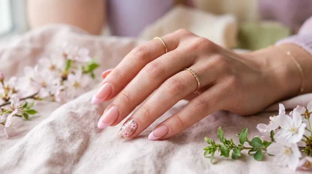 Spring inspired French manicure with floral accents