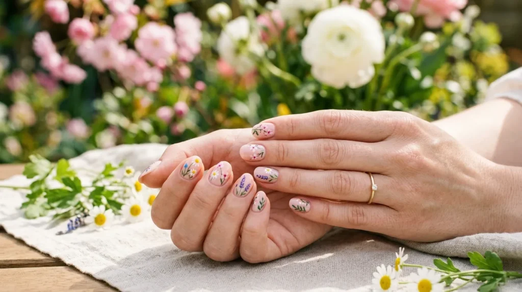 Floral Easter Nails with pastel manicure art