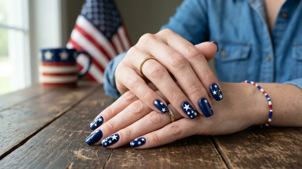 Patriotic Fourth of July Nails with star accents
