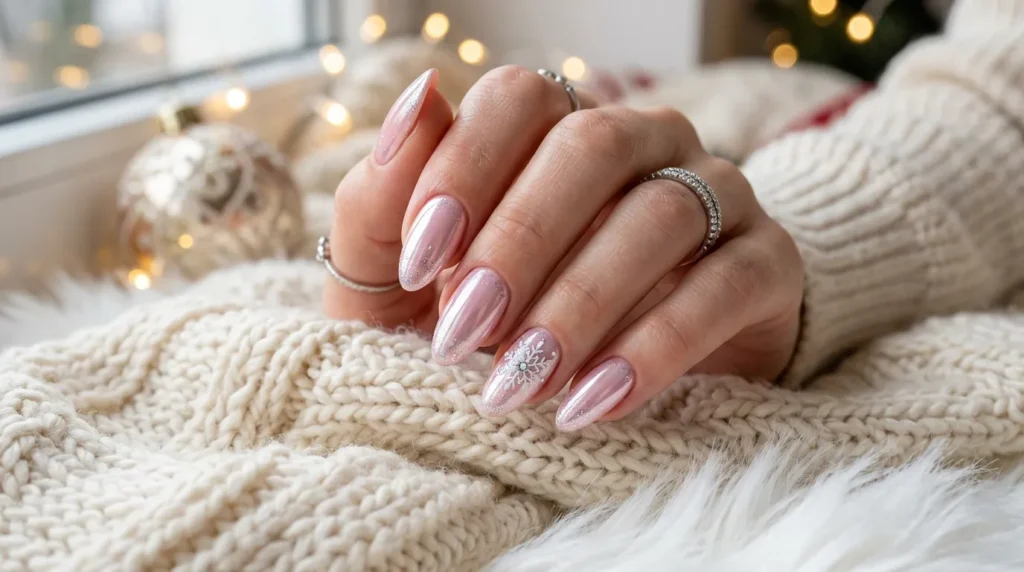 Soft baby pink manicure with French tips