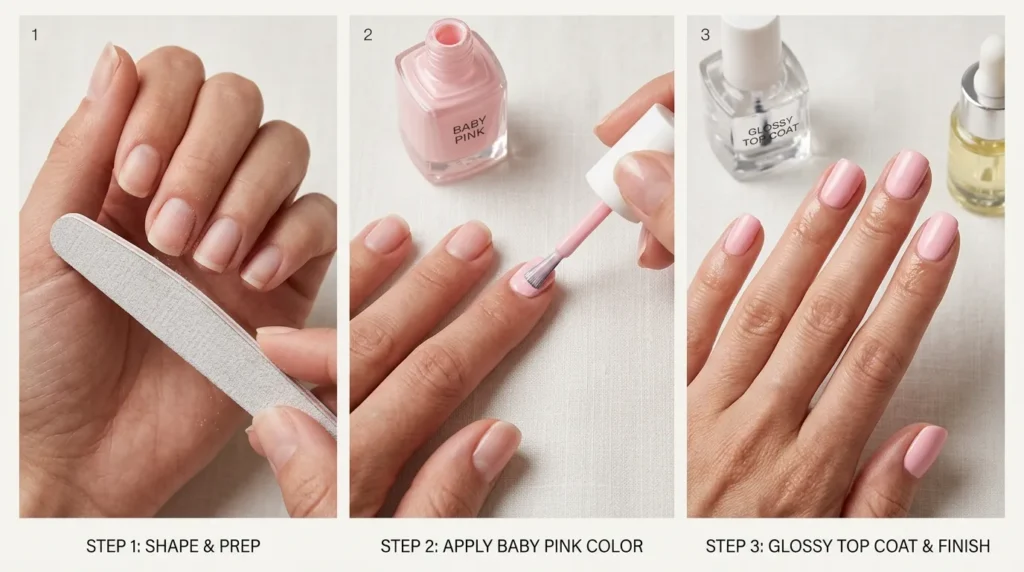 Luxury baby pink manicure with soft shine