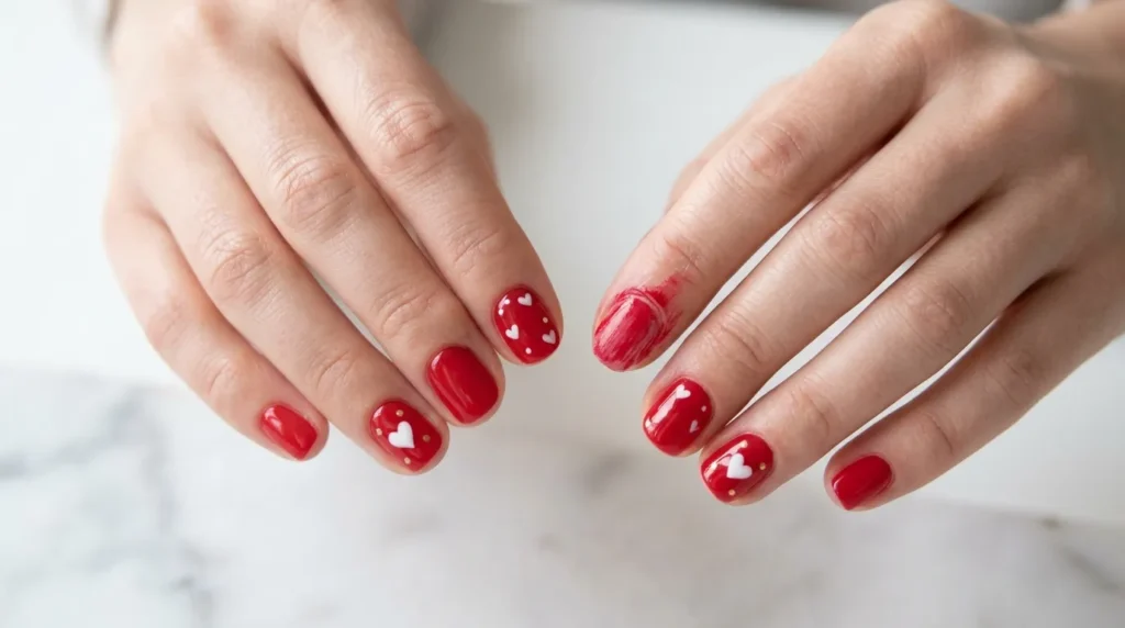 Common manicure mistakes during romantic nail art application