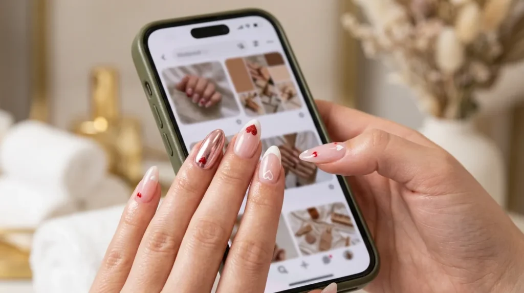 Modern romantic manicure inspired by current nail trends