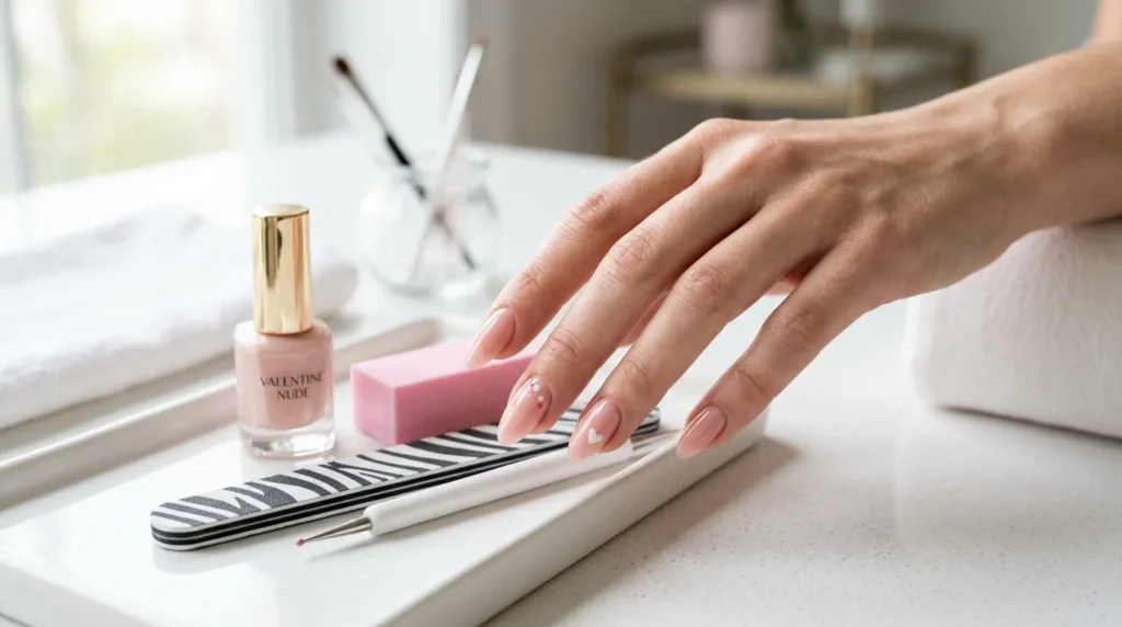 Professional nail tools for creating a romantic manicure