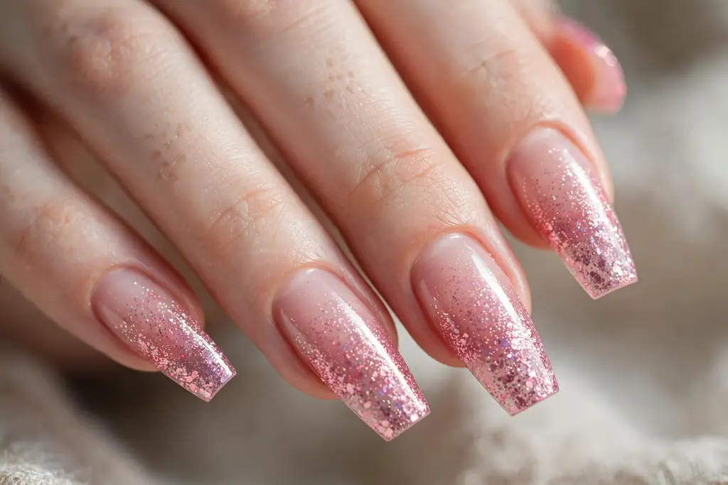 Glitter ombre fade on long coffin shapes