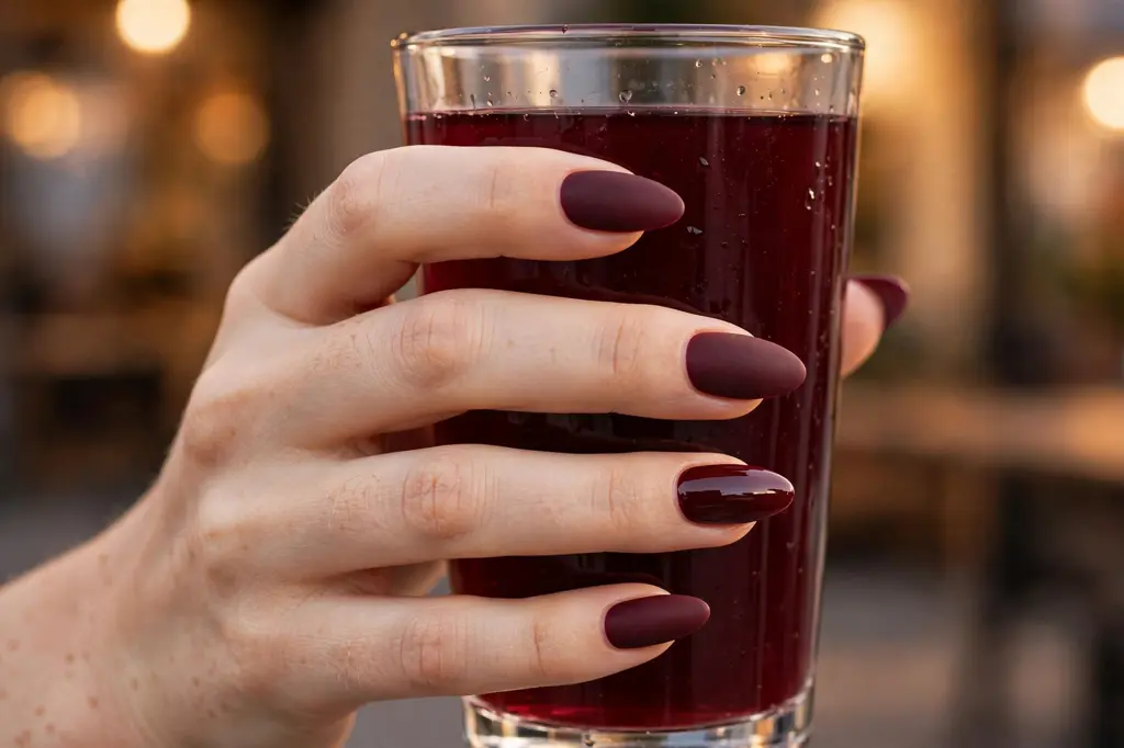 Deep wine manicure with a glossy finish