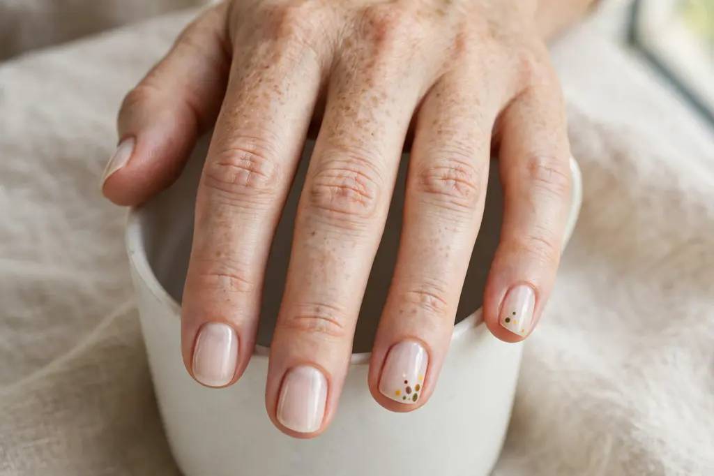 Minimalist manicure with tiny autumn dots