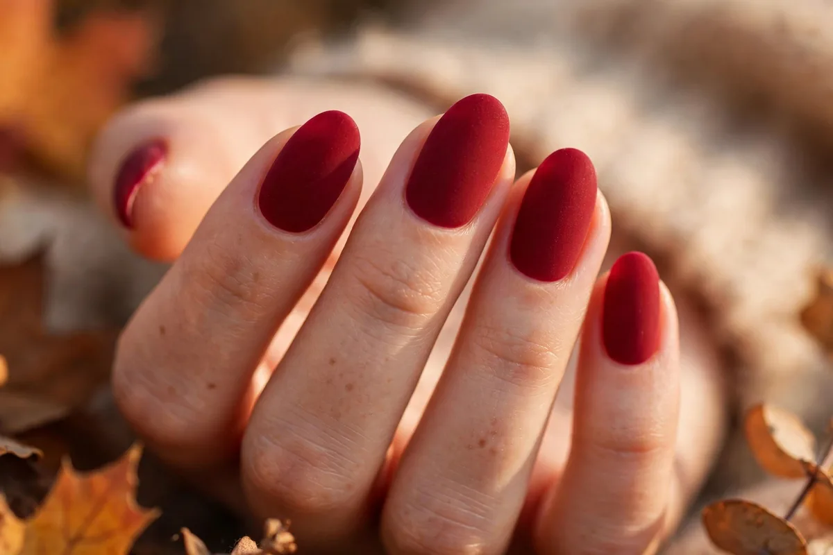Velvet matte cranberry manicure