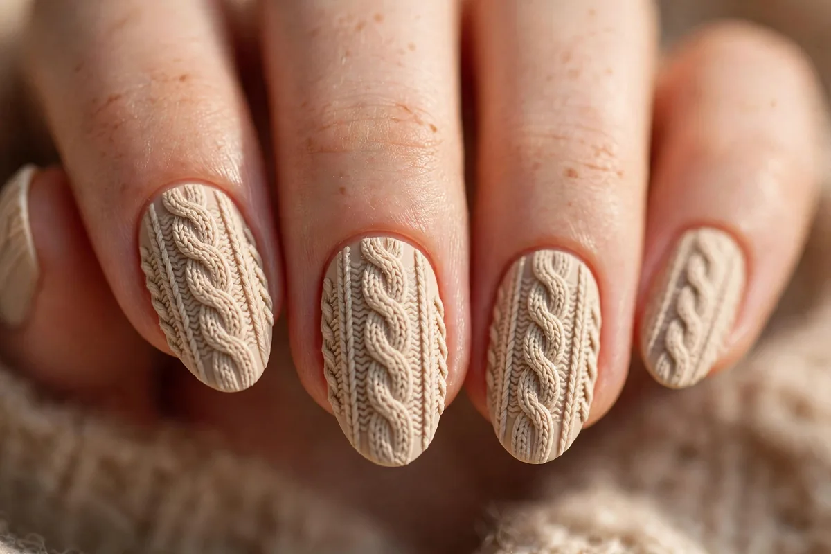 Sweater-knit texture thanksgiving nail art