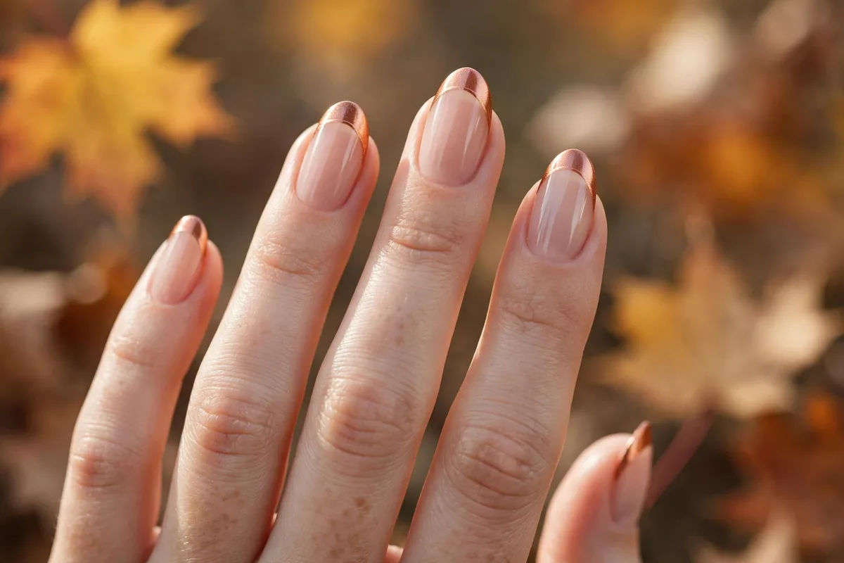 Minimalist fall French tips in copper tones