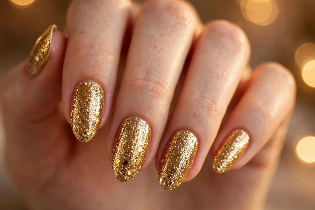 Glittering gold manicure for festive gatherings