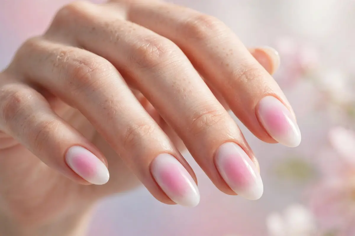 Pink aura gradient blooming over milky fingertips