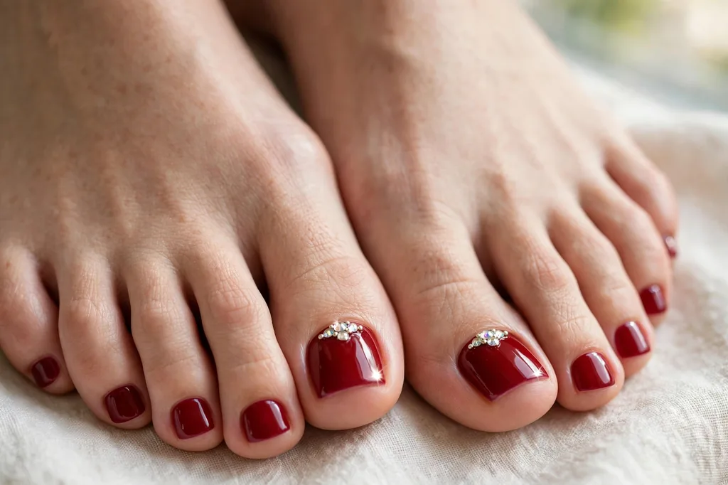 Rhinestone accent toenails