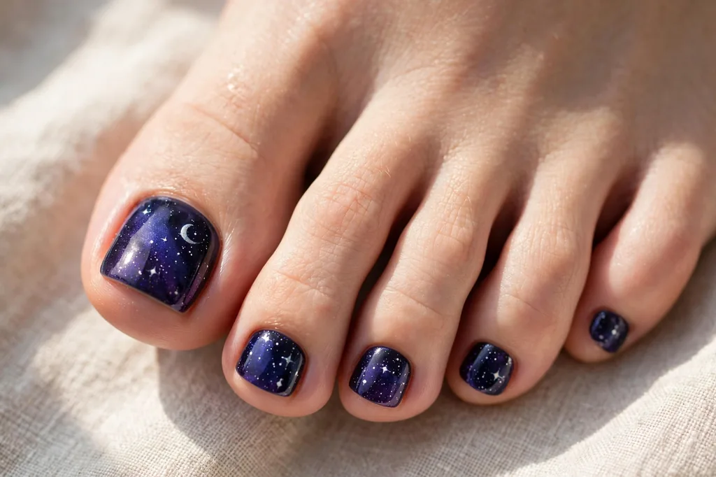 Galaxy print with tiny stars and moon